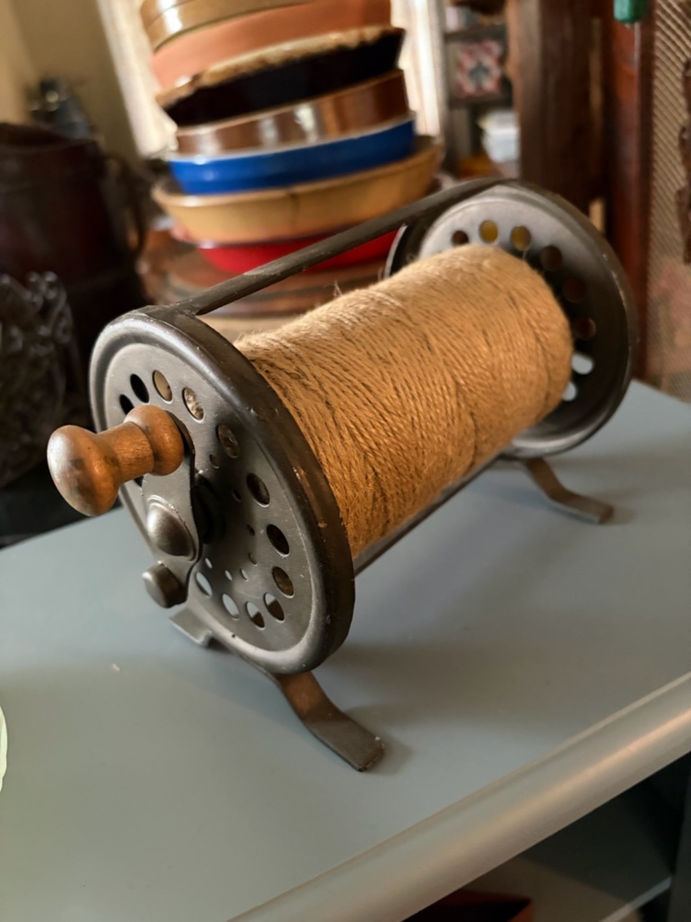 Rustic Twine Holder with Metal Spool – Brown